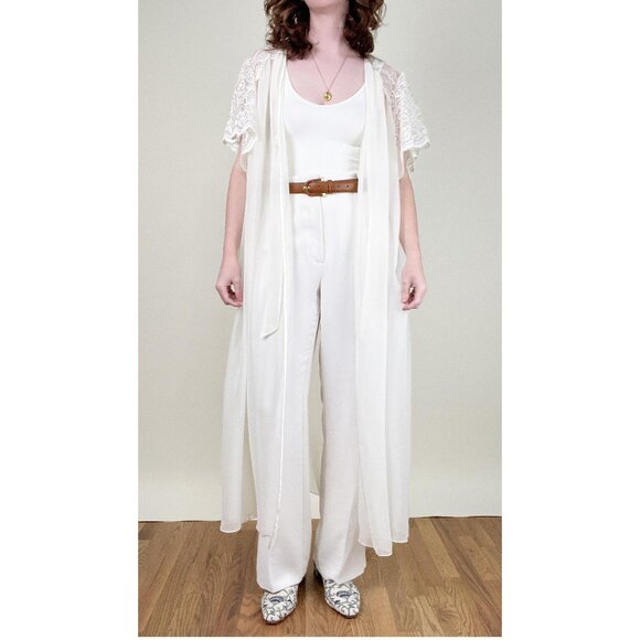 Vintage Lace Sheer Mesh Robe Duster Jacket Cape Slip Pajamas House Coat Sexy PJs - Picture 16 of 16